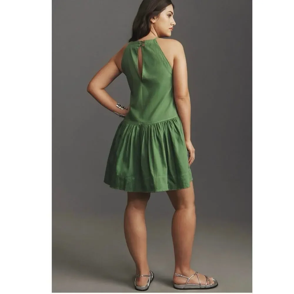 Women’s Pilcro Anthropologie Kyla Flounce Mini Dress Green 100% Cotton Size 2xl - Picture 2 of 8